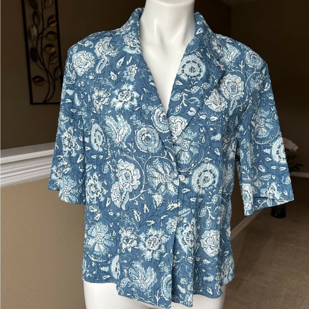Zara Floral Blue Women's Top Size Medium - Picture 2 of 6